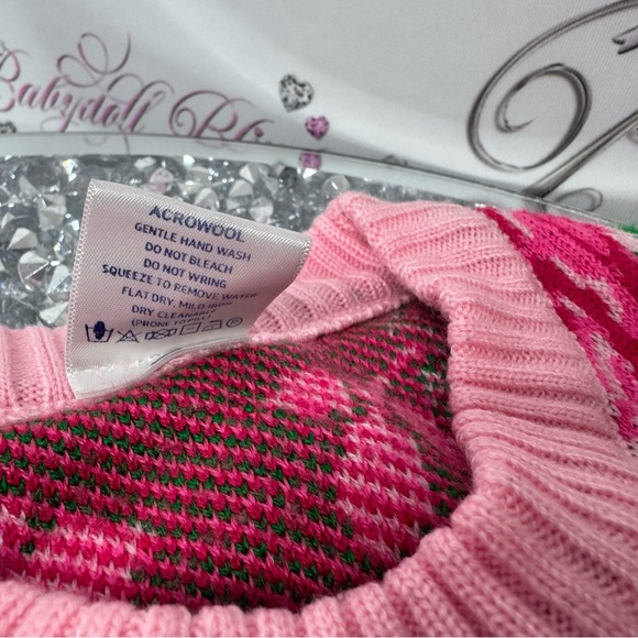 612 league sweater roses knit wool pink green luxe crew neck pull over flowers - Picture 9 of 11